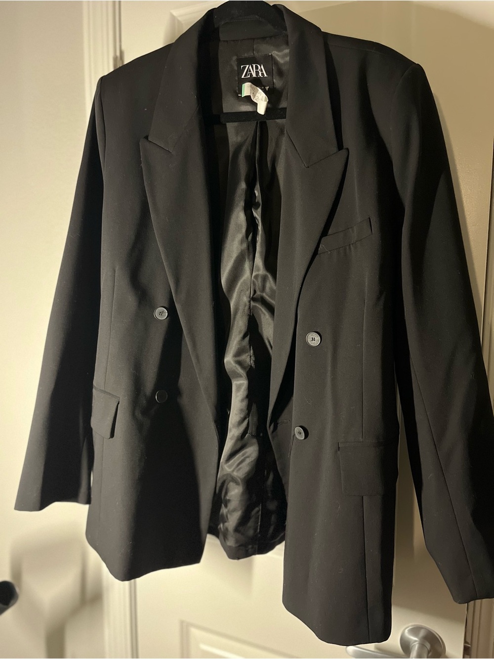 Zara Black Double-Breasted Tailored Blazer